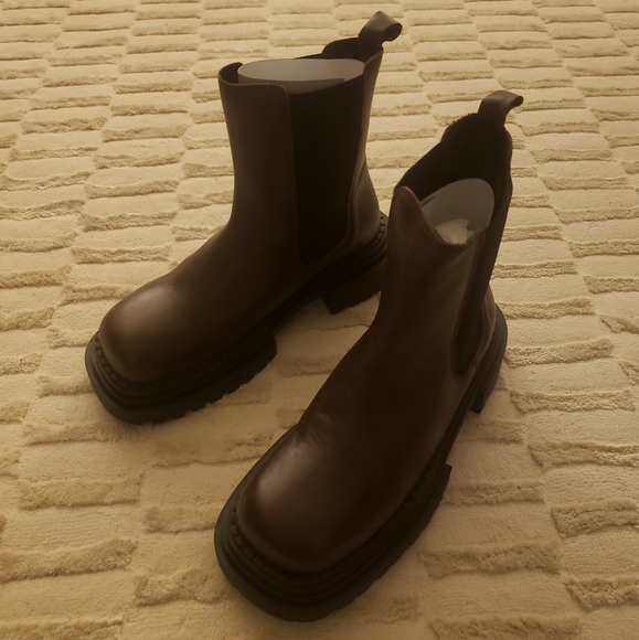 L'INTERVALLE Platform Leather Boots, Brown, Size 38 - Picture 4 of 6